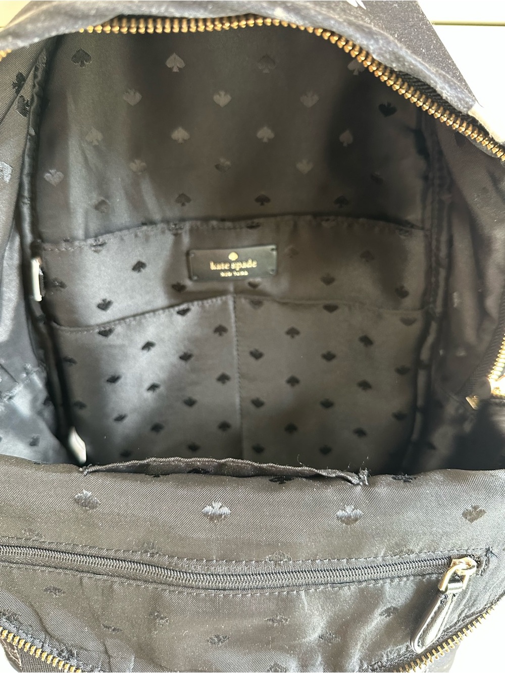 kate spade chelsea black and white apple print nylon backpack - Picture 9 of 15